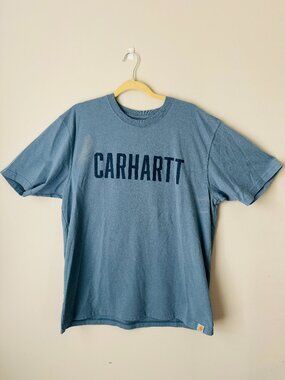 Carhartt Relaxed Fit Blue Graphic Tshirt Mens L Textured Spellout Cotton Blend T